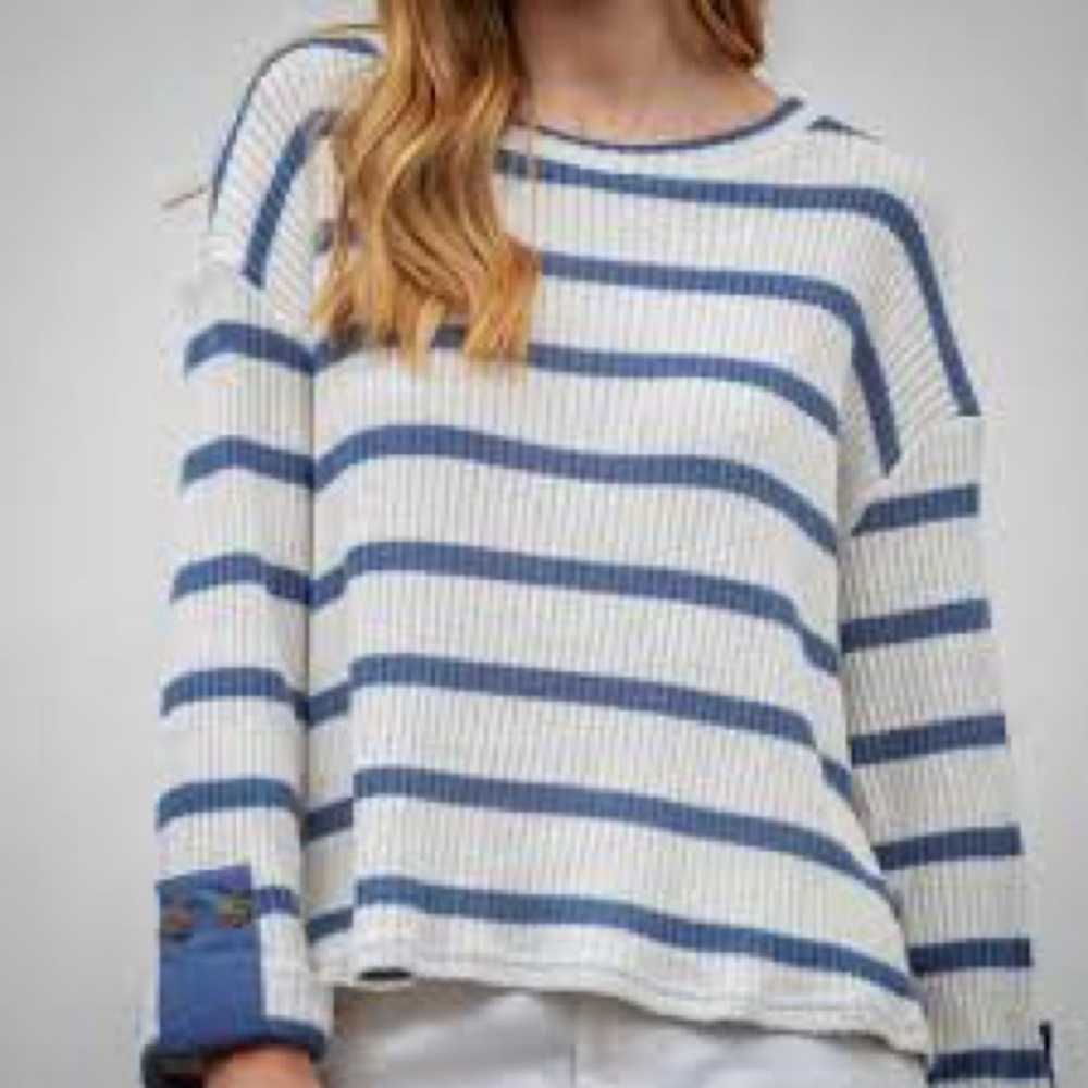 Blu Pepper Navy and White Striped Knit Top